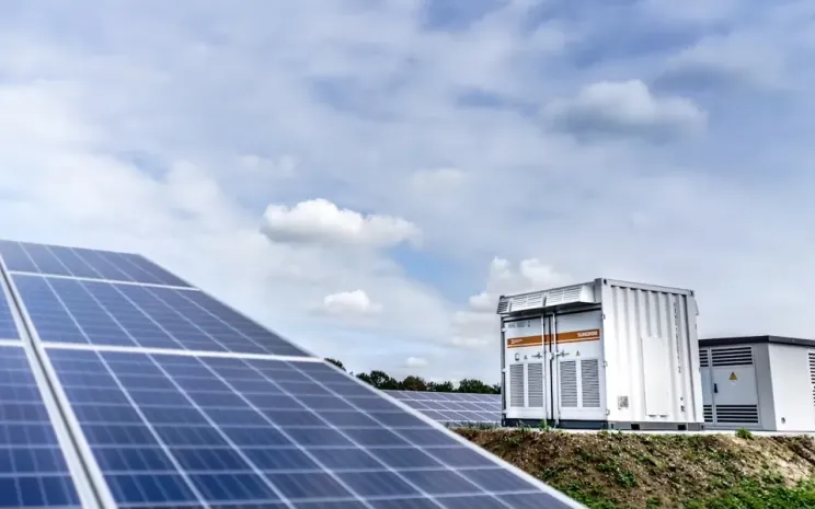 Solar array beside a commercial battery storage system